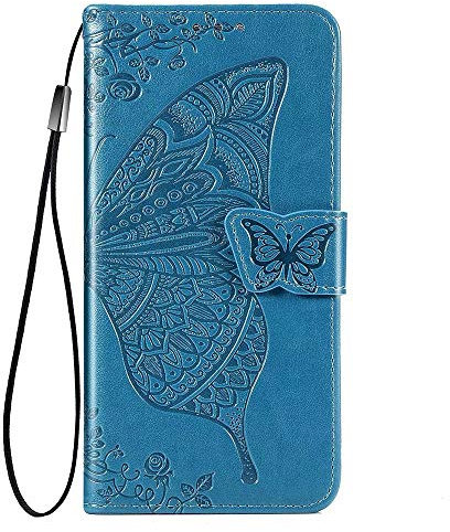 JIAFEI Compatible para Funda Xiaomi Poco X3 Pro / X3 NFC, Multa Relieve Mariposa Billetera de Tipo Libro Carcasa, Azul