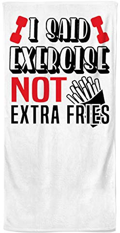 Power Towel das Coole Gym Fitness & Sport-Handtuch mit Einer Botschaft | Größe 50 cm x 100 cm | POWERTOWEL Handtuch Mikrofaser Baumwolle (I SAD Exercise NOT EXTRA Fries)