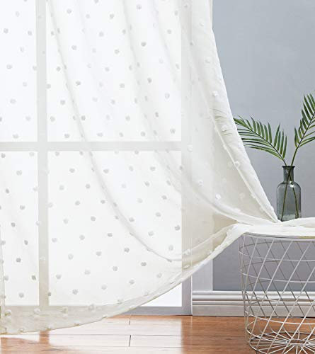 FMFUNCTEX Durchsichtige Vorhänge mit Bommeln, elfenbeinfarben, 213,4 cm, für Wohnzimmer, Schlafzimmer, Lichtfilterung, Fensterbehandlung, Vorhänge für Mädchen, Kinderzimmer, 2 Paneele, 137,2 cm breit