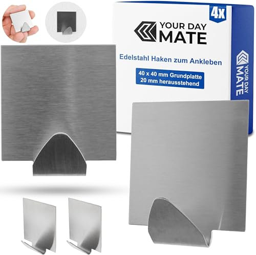 Edelstahl Haken zum Ankleben, 4 Stück, in Silber-farben, Klebehaken für Handtuch, Geschirrhandtuch, Waschlappen, Handtuchhaken Bad, Handtuchhalter Küche, Küchenhaken, Handtuchhalterung selbstklebend