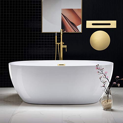 WOODBRIDGE 67 Acrylic Freestanding Bathtub Contemporary Soaking Tub, White Acrylic(Brushed Gold Drain/Overflow),BTA1528-BG