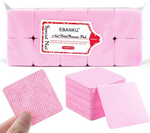 EBANKU 1000 PCS Pink Lint Free Wipes for Nails Nail Lash Glue Wipes, Wipes for Eyelash Extensions Supplies Non-Woven Fabric Eyelash Glue Wipes Pads for Eyelash Glue Bottle and Nail Polish Wiping