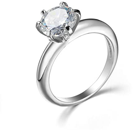 BCughia Ring Schmuck, Ehering Weißgold Damen Weiß Runden Zirkonia Platiniert Simple Six Claws intarsien Zirkon Verlobung Engagement Damen Ring 60