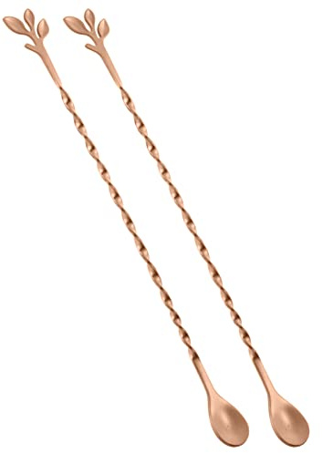 AnSaw Set di 2 cucchiaini da cocktail in acciaio inox con manico a forma di foglia, perfetti per mescolare e sovrapporre bevande in tazze alte, bar e shaker, agitatore
