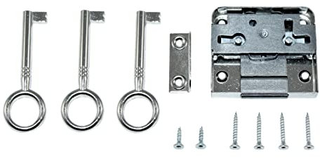 SN-TEC Aufschraubschloss/Möbelschloss/Schrankschloss incl. 3 Schlüssel, Dornmaß: 20mm, (Gesamttiefe 39mm), rechts/links/LAD verwendbar incl. Schließblech incl. Montagematerial