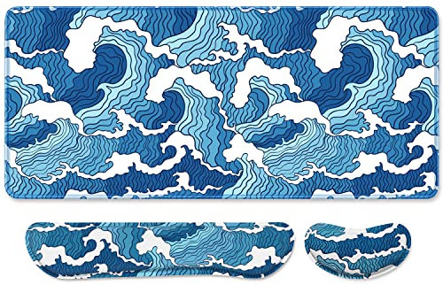 Auhoahsil Grand tapis de souris avec repose-poignets pour clavier et souris, support de poignet épais et doux en mousse à mémoire de forme, grand et long, 90,2 x 40,9 cm, pour ordinateur de jeu de