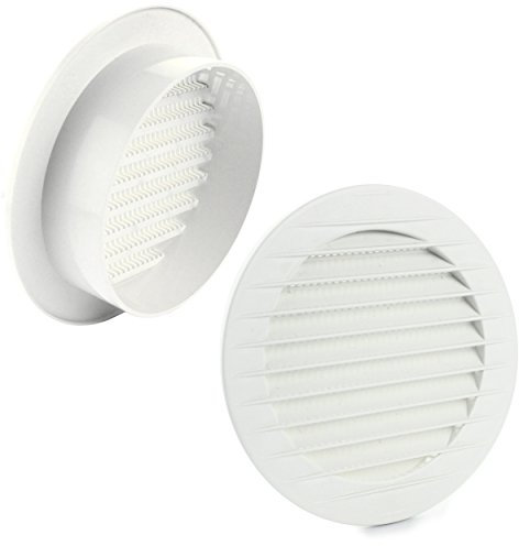 MKK Rejilla de ventilación para exteriores, protección contra insectos, color blanco, gris, marrón, antracita, rojo ladrillo, 60, 70, 80, 90, 100, 110, 120, 125, 150, 160 mm, color blanco, diámetro de