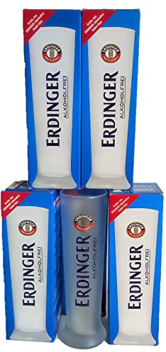AngiesStrickZauber Erdinger Relief - Glas/Gläser/Weißbierglas/weiß satiniert/Alkoholfrei / 5 x 0,5 Liter/Weizenglas