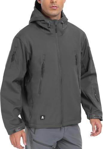 Herren Softshell-Jacken, Militärisch, Taktisch, Wasserdicht, für Camping, Jagd, Angeln, Outdoor, Kapuzenjacke Grau XXL