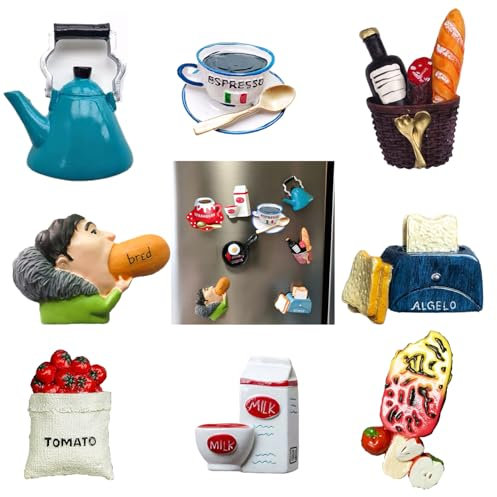 8 Unidades de imán refrigerador de Resina, Mini Linda Fruta y decoración Vegetal, 8 refrigeradores Placa Blanca imán Comida Lindo patrón Pegatinas de Resina 3D decoración del hogar
