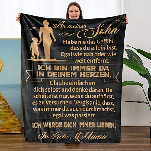 GLIKW Kuscheldecke An Meinen Sohn Decke,Mutter für Sohn Personalisierte Briefdecke Flauschige Flanell Wohndecke für Hochzeiten Birthday Christmas Sohn Geschenke (Mutter zu Sohn D,150×200cm)