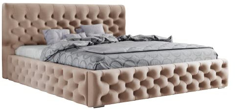 Velutto Polsterbett mit verstärktem Rahmen, verchromten Füßen und komfortablem Kopfteil - große Auswahl an Stoffen - eleganter Glamour-Stil - reich verziertes, gestepptes Kopfteil - 200x200 cm