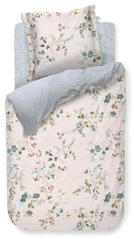 Pip Studio Bettwäsche Kawai Flower Weiß Blumen Zweige Blüten Gemustert Wendeoptik Weiß Blau Perkal, Größe:135 cm x 200 cm