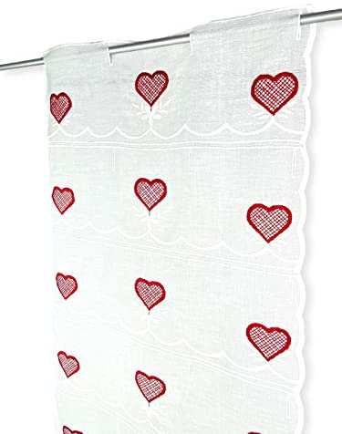 COPPIA Tendina VETRO HEART MODERNA a Cuori Rossi Larga 45 o 60 - COPPIA (2 TELI) CM. 45x150
