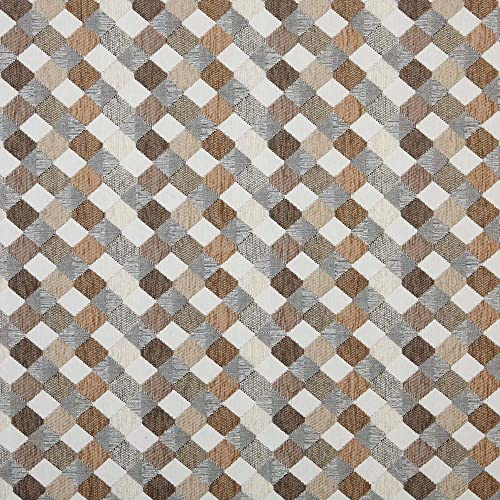 Kt KILOtela - Polsterstoff, Jacquard Chenille Stoff, Polsterung von Stühlen, Kissen, Kopfteil, Sofa, Taschen, verschleißfest, Nähen, 100 cm lang x 280 cm breit, Rauten, Braun, Beige - 1 Meter