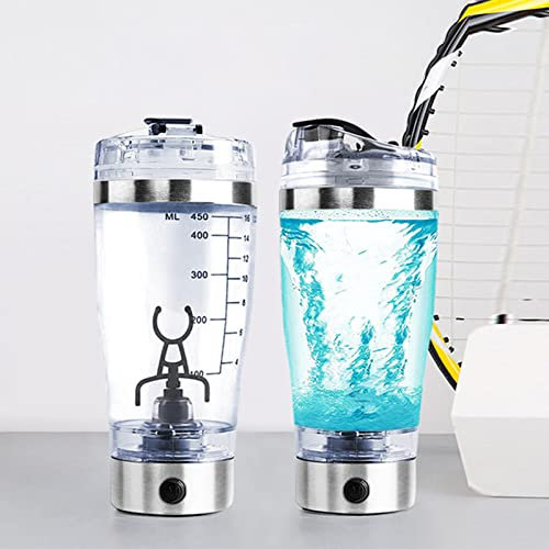 Yuehuamech Shaker de protéines électrique rechargeable de 450 ml - Bouteille mélangeur portable - Tasses - Compléments sportifs - Sans BPA - Pour mélanger les protéines, le café, le lait en poudre