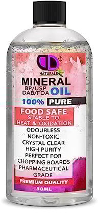Pure Mineral Oil Premium Food Safe, Chopping Board Oil, Cutting Board, Worktop, Butcher Blocks, Countertops Wood, Slate, Stone- Tasteless, odourless & Clear (30ml Cap)