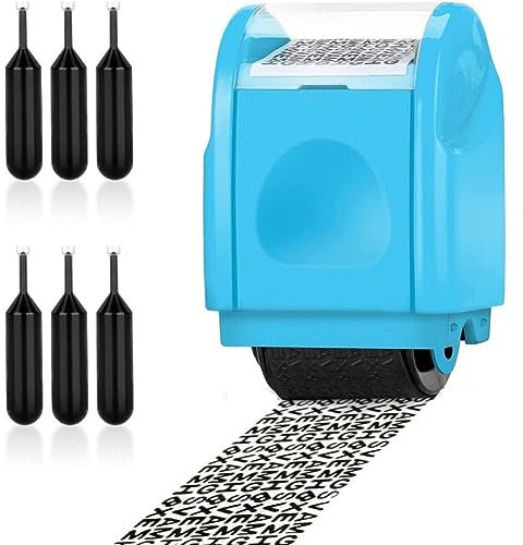 BAAQII 1 tampon à rouleau large de protection contre le vol d'identité avec 6 recharges d'encre, ensemble confidentiel de blocage des informations, protection de la vie privée et de la sécurité des