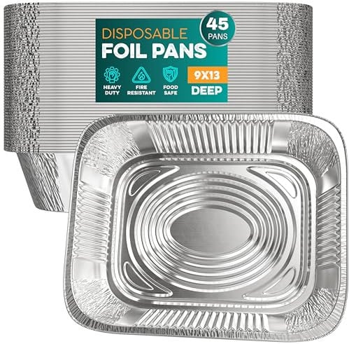 Aluminum Pans 9x13 [45 Pack] Aluminum Foil Pans Trays - Disposable Pans for Baking, BBQ Grilling, Roasting, Cake Serving Dishes, Catering Supplies, Steam Table Chafing Pans, Half Size Tin Foil Pan