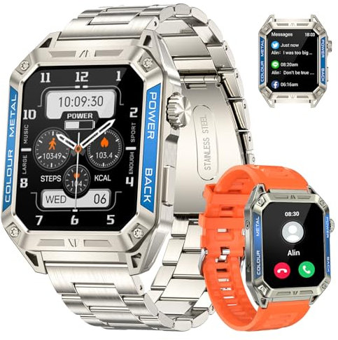 Smartwatch Herren mit Telefonfunktion 1,91 Zoll Touchscreen 380mAh langlebiger Akku 123 Sportmodi Sprachassistent Android iOS Kompatible Fitness Tracker IP67 Wasserdicht Militär Smartwatch Herren