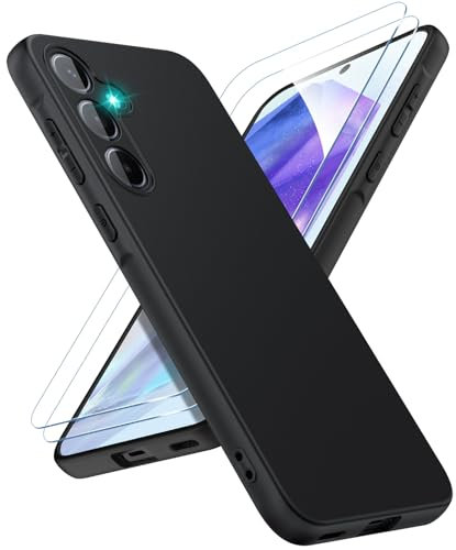 SineOrdo Coque Compatible avec Samsung Galaxy A55 5G et 2 Pièces Verre Trempé Protecteur d’écran, Étui de Protection Antichoc Housse Silicone TPU Case - Nior