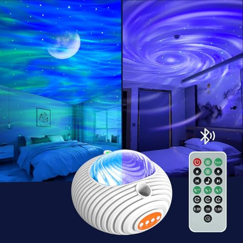 Sternenhimmel Projektor, Bluetooth Nachtlicht Sternenlicht Aurora und Milchstraße Nachthimmel Lichtprojektor Lampe 14 Farb Lichtmodi mit 5 Arten von Musik & Timer & Fernbedienung für Kinder Erwachsene