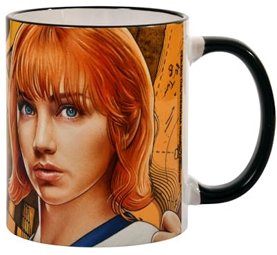 Elbenwald One Piece Tasse mit Nami I Am Who I Am Schriftzug Motiv - Kaffeebecher mit Griff - für Herren Damen Unisex 320 ml - Keramik - Orange