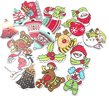 STOBOK 100stücke Holzknöpfe Mit Löchern Weihnachtsdekoration Gemischte Farben Naturholz Sicher Bemalt Für Nähen Stricken Scrapbooking Und Basteln