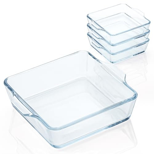 4pcs Square Small Baking Dish, Small Glass Baking Dishes for Oven Microwave Air Fryer, Casserole Dishes, 5x5 Inch Baking Dish
