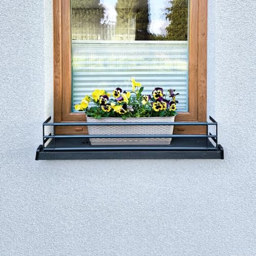MIHIMO design Blumenkasten Halterung für Fensterbank außen, Fensterbank-Absturzsicherung, Fenstergitter Blumenkästen,sichert Blumentopf, Alle Modelle und Größen (Modern, 115 cm-145 cm) Anthrazitgrau