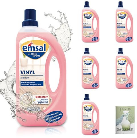 Emsal Bodenpflege Vinyl 1L, 5er Pack (5 x 1L) und Celexqua Reinigungsratgeber – Vorteilspack – Hochwirksame Reinigung und Pflege für Vinylböden