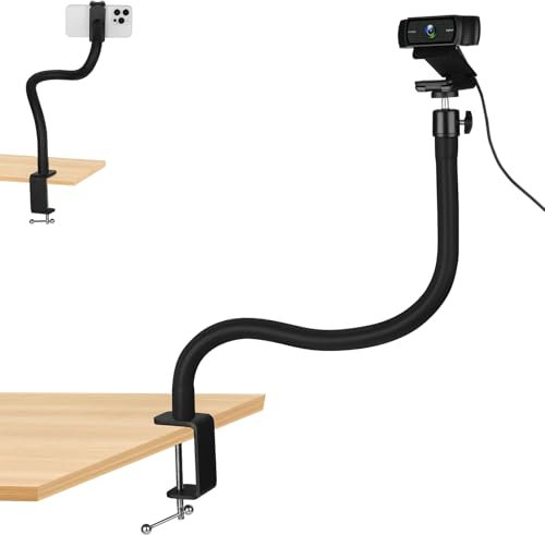Mippko Desk Webcam Stand, 50 cm Gooseneck Arm Compatible with Logitech Webcam C920 / C920S / C920x / C922 / C922x / C925e / C930 / C930e / C615 / C960 / BRIO 4K / NexiGo N60 / iPhone/ Ring