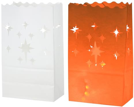sourcing map White Paper Luminary Bags, 10 Pcs Stars Shape Flame Resistant Lantern Candle Bags for Christmas Weddings Birthday Party Decoration