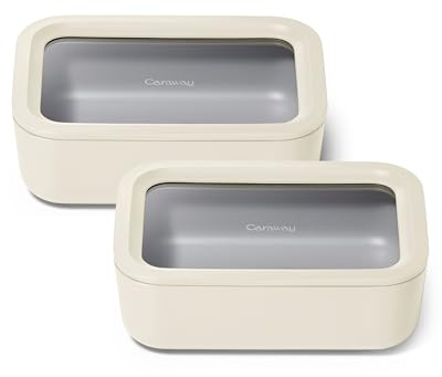 Caraway 2-Piece Glass Food Storage Set with Lids | 6.6 Cup Food Containers (2), Ceramic Coated, Non-Toxic, Non-Stick, Dishwasher, Oven, Microwave Safe, Mist