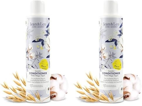 Jean & Len Conditioner Sensitiv Hafermilch & Baumwolle, für trockenes Haar und empfindliche Kopfhaut, verwöhnende und sanfte Pflege, ohne Silikone und Parabene, vegan, 300 ml (Packung mit 2)