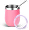 Volhoply 12oz Edelstahl Weinbecher mit Deckel und Strohhalm,350ml Doppelwandige vakuumisolierte stiellose Weingläser,Reise Kaffeebecher,Becher Geschenke für Frauen Männer（Pink,1 Set）