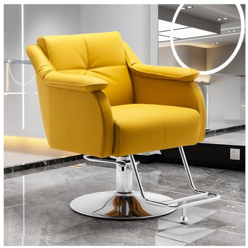 WKXTECZT Professioneller Friseurstuhl Mit 360 ° Drehung Und Hydraulischer Pumpe, Höhenverstellbar, Friseursessel Salonstuhl Aus Kunstleder,Gelb,A