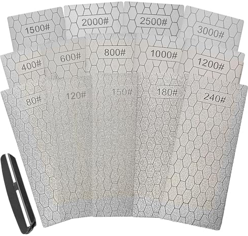 14-teiliges Diamant-Schleifstein-Set, grobe/mittel/feine Körnung | 150 x 63 mm, Schleifstein-Set für Messer, leicht, kompakt und praktisch, Körnung 80–3000