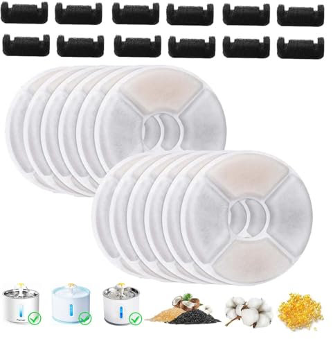 24pcs Eleechen Pet Water Fountain Filter Replacement Set - Activated Carbon & Foam Filters for 1.6L ~ 2.4L Cats