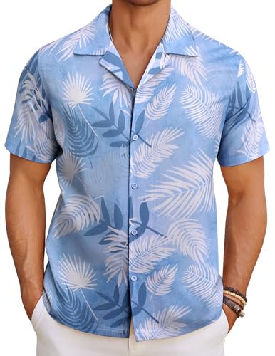 COOFANDY Hawaiian Shirts for Men Short Sleeve Summer Casual Beach Shirts Funky Tropical Holiday Shirt Lightweight Regular Fit Cuban Collar Button Down Aloha Shirt Silhouette Leaves B L