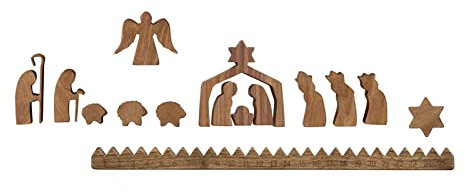 Weihnachten Holzspielzeug Weihnachten Adventsszene Urlaub Krippe Advent Krippe Puzzle Kalender Sets Kalendertag Holzkalender Countdown Sce Krippe Holz Wohnkultur Armwärmer (A, One Size)