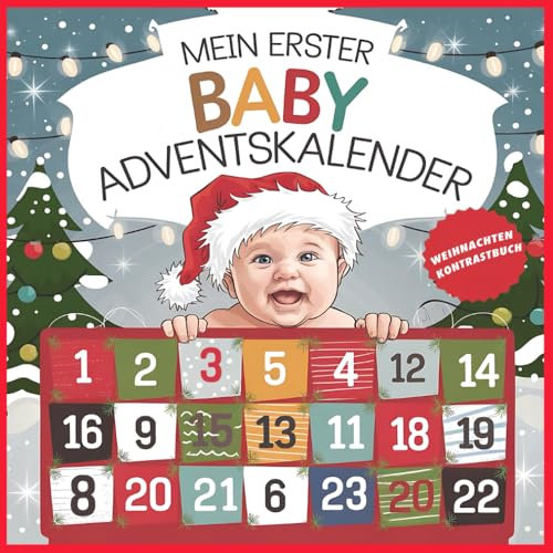 Mein erster Baby Adventskalender – Weihnachten Kontrastbuch: 24 Kontrastbilder für die Kleinsten von 0-12 Monaten