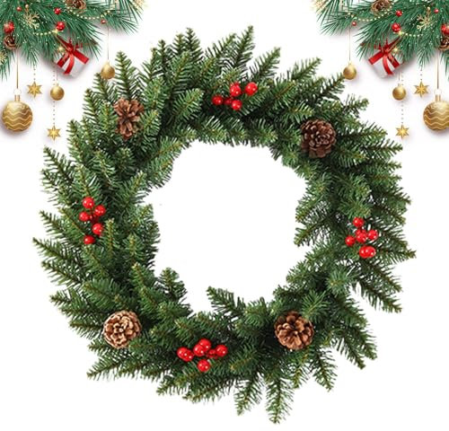 JIEBWCHA Vorbeleuchteter Weihnachtskranz – Weihnachtsdekoration, künstlicher Türkranz, Innen- und Außenbereich, Deko- für Veranden, Flure, Decks, Wände