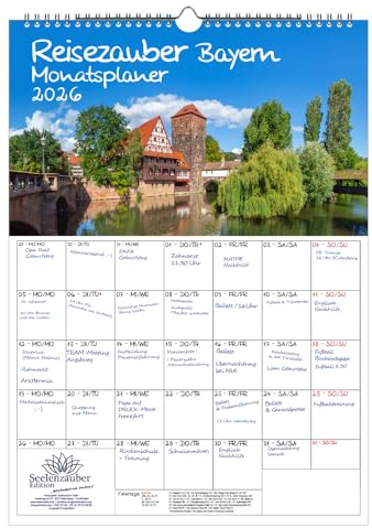 Reisezauber Bayern Planer DIN A3 Kalender für 2026 München Nürnberg - Set-Inhalt: 1x Kalender 1x Weihnachtsanhänger 1x Grußanhänger (gesamt 3 Teile)