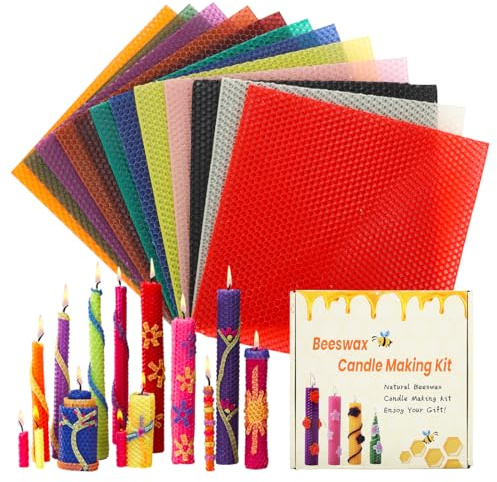 Yuragim Bienenwachsplatten, 12 Farben Bienenwachskerzen Selber Machen Set, Wachsplatten für Kerzen, Bienenwachskerzen-DIY-Kit für Erwachsene Kinder, Handwerkliche Geschenke für Geburtstag Weihnachten