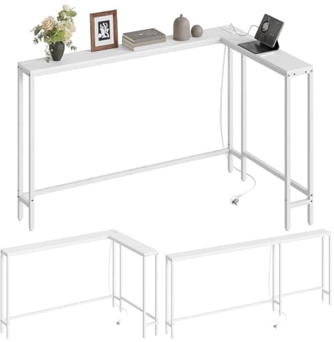 YATINEY Tavolo da Ingresso, Tavolo Console Largo 15 cm con 2 Prese e 2 Porte USB, Consolle Ingresso, per Dietro il Divano, Soggiorno, 3 Modalità di Combinazione, Bianco XCT07CWW