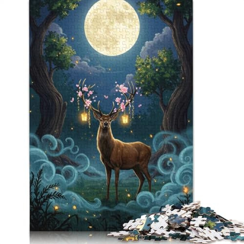 Magisches Hirsch-im-Mondlicht-Wald-Puzzle für Erwachsene, 1000-Teile-Puzzle für Kinder, Papierpuzzle für Erwachsene, für Familie und Freunde, 38 x 26 cm