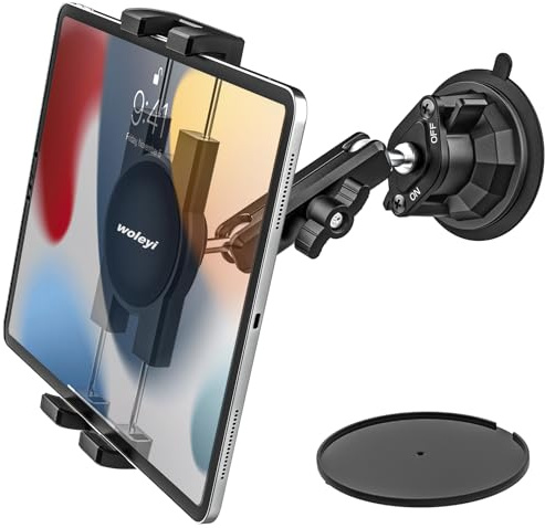 Ultra-Durable Car Tablet Mount with Powerful Suction Cup for 4-13 Device | Dashboard Windshield Window Truck Car Holder Metal Compatible with iPad Pro Air Mini, Galaxy Tab Z Fold, Fire, Phone
