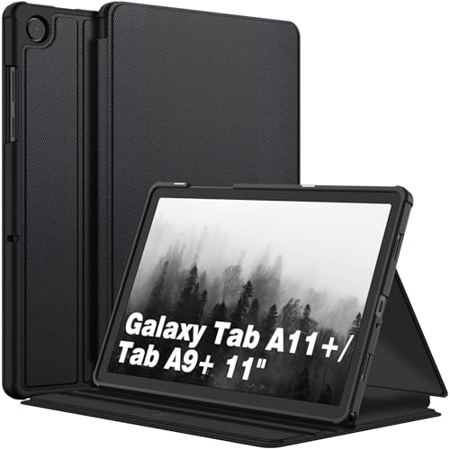 Fintie Hülle für Samsung Galaxy Tab A11+ Plus/Tab A9+ 11 Zoll 2025 | Stoßfeste Tablet-Schutzhülle mit Soft-TPU-Rückseite, 3-fach verstellbarem Ständer, Auto Sleep/Wake, Schwarz