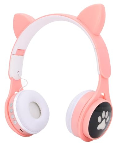 Bewinner Bluetooth Cat Ear Headphones with LED Glowing Light, Wireless Headset with Mic for Mobile Phones, PC, Tablet, Ergonomic Design, One Button Control (Pink)